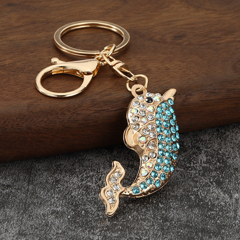 Cute Dolphin Rhinestone Keychain Ocean Animal Metal Bag Charm