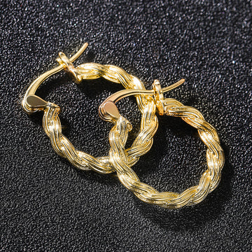Gold Twisted Rope Hoop Earrings Latch Closure Pair