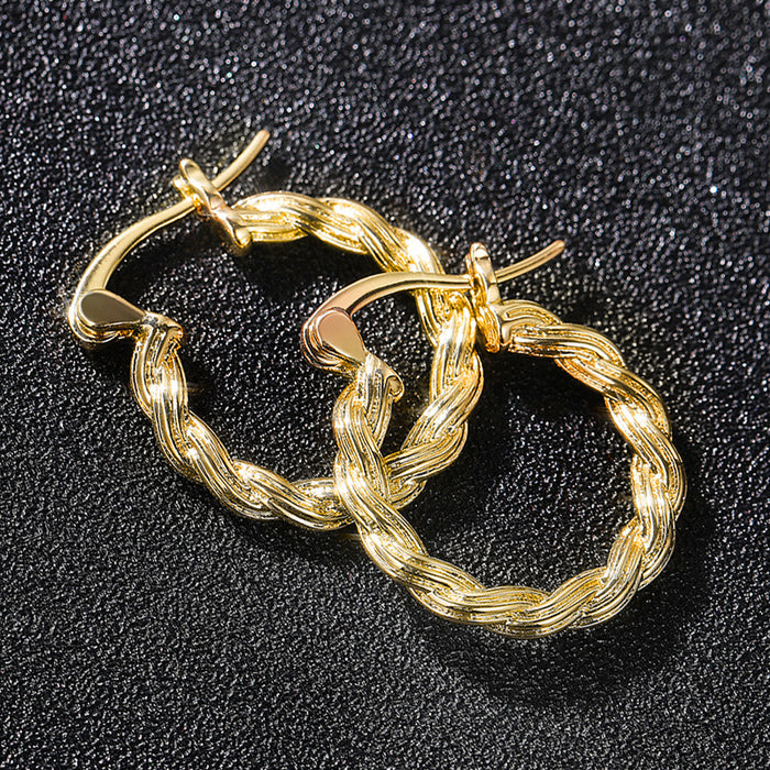 Gold Twisted Rope Hoop Earrings Latch Closure Pair