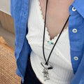 Black Cord Heart Dog Charm Cluster Pendant Necklace view 4