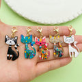 Colorful Patterned Cat Metal Charms With Lobster Clasps, 7 Styles view 3
