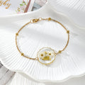 Gold Tone Scalloped Round Pressed Flower Chain Bracelets in Four Colors view 6