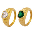 Heart Glass Stone Ring Embossed Band Gold or Steel view 5
