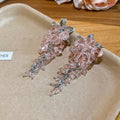 Floral Crystal Cascade Stud Earrings in Pink and Clear view 6