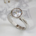 Round Clear Solitaire Bezel Ring In Polished Silver Tone view 5