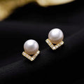 Faux Pearl V-Shape CZ Stud Earrings Gold Silver Tone Metal view 6