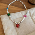 Colorful Beaded Heart Pendant Necklace in Three Colorways view 6