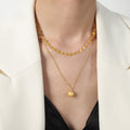 Gold Layered Disc Chain Frosted Ball Pendant Necklace view 6