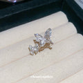 Silver Dual Butterfly Crystal Open Adjustable Ring view 4