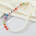 Faux Pearl and Multicolor Evil Eye Beaded Necklace view 2