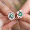 Colored Center Floral Cluster Stud Earrings In Four Variants view 6