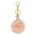 Rhinestone Initial Letter Pom Pom Keychain Peach Purple view 6