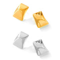Gold Steel Rectangular Concave Convex Stud Earrings Pair view 5