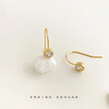 Gold Tone U-Hook Bezel Clear Round CZ Drop Earrings view 2