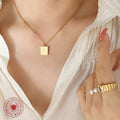 Square Gold Pendant Necklace Embossed Chinese Script Design view 3