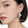 Silver Tone Clear Square Top And Ruffled Leaf Drop Stud Earrings view 2