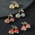 Rhinestone Double Cherry Charm Pendant Gold Tone Five Colors view 1