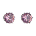 Silver Tone Pink Round Faceted Stone Stud Earrings In Six Sizes view 5