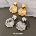 Hammered Round Disc Stud Earrings in Gold and Silver Tone view 3