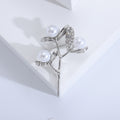 Gold Silver Three Pearl Branch Leaf Rhinestone Brooch view 7