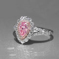 Pink Pear-Shaped Double-Halo Ring In Polished Silver Tone view 2