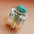 Tri-Tone Hammered Turquoise Drop Spinner Ring Sizes 6-13 view 3