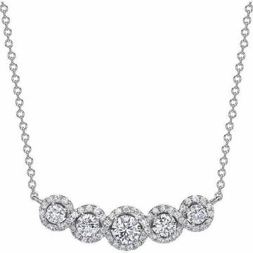 Five Circle White Stone Necklace with Silver Tone Chain