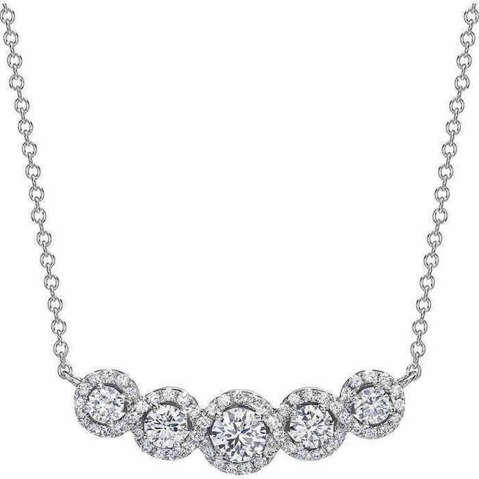 Five Circle White Stone Necklace with Silver Tone Chain