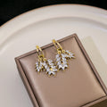 Gold Marquise Crystal Wheat Leaf Spray Drop Earrings view 2