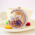 Rhinestone Couple Bears Crescent Moon Keychain Two Colors view 1