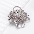 Flower Basket Crystal Metal Brooch Pin 4.9 x 5 cm for Jackets and Lapels view 3