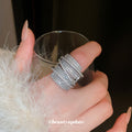 Silver Tone Wide Interlaced Multirow Clear Crystal Statement Ring view 3