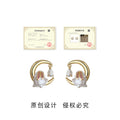 Gold Tone Crescent Moon White Rabbit And Clear Stone Stud Earrings view 3