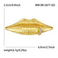 Textured Gold Tone Lips Brooch with Crystal Ring Accent view 4