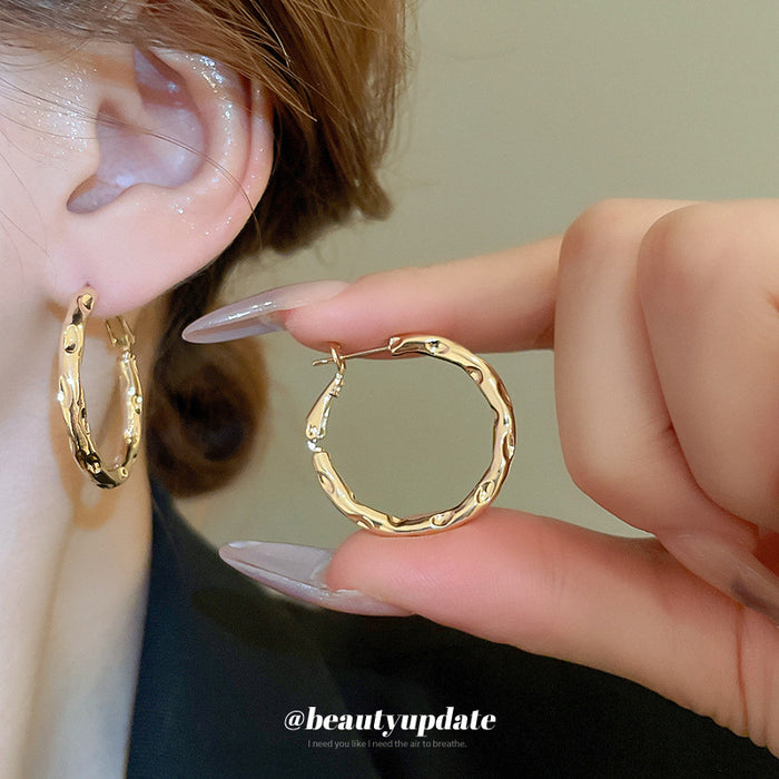 Irregular Textured Hoop Earrings in Gold and Silver Tones