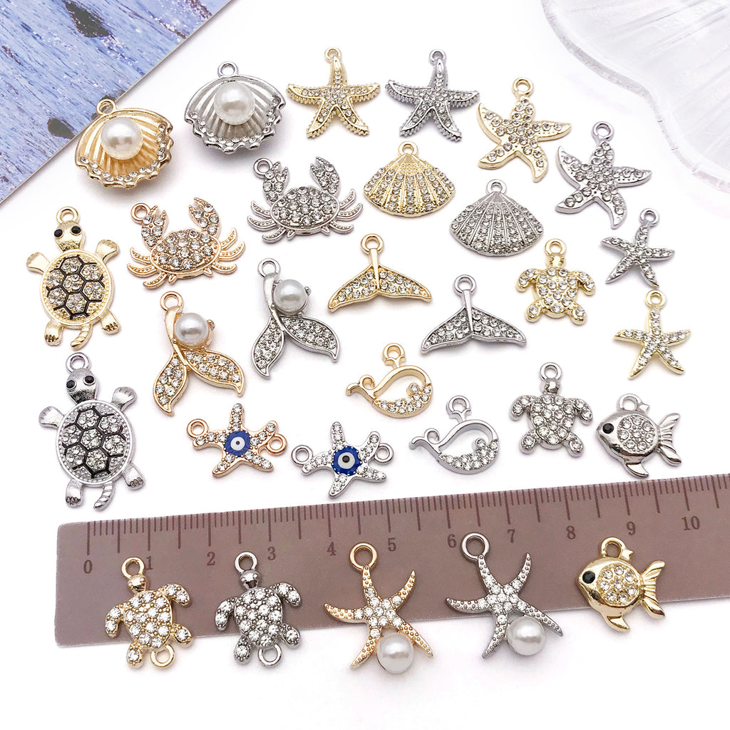 Rhinestone Zinc Alloy Seahorse Turtle Starfish Charm Pendant for DIY Bracelet Necklace