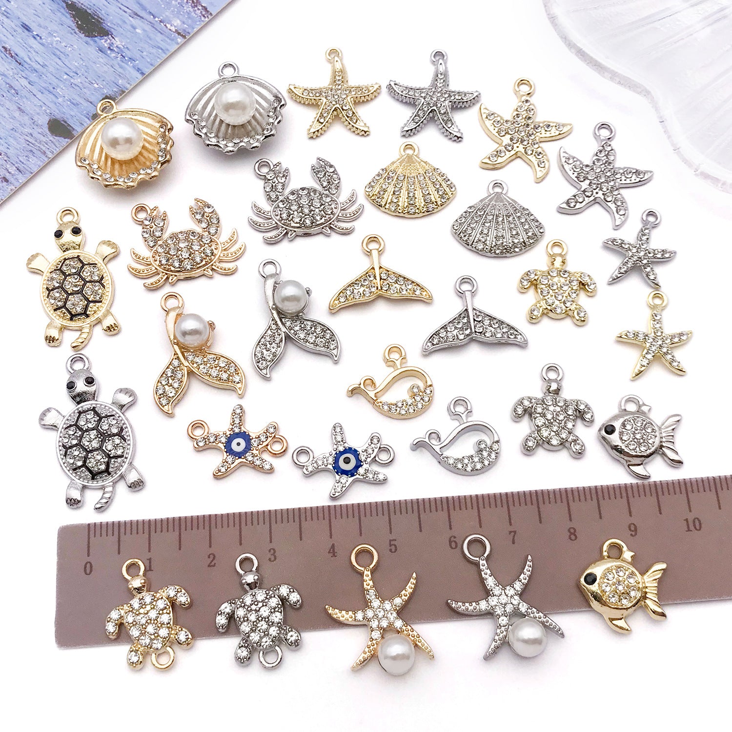 Rhinestone Zinc Alloy Seahorse Turtle Starfish Charm Pendant for DIY Bracelet Necklace
