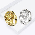 Embossed Woman Portrait Oval Brooch in Gold or Silver view 3