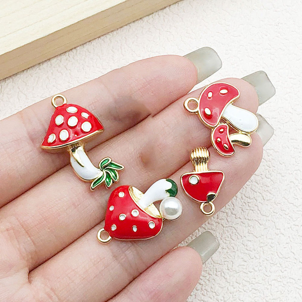 Red Enamel Zinc Alloy Mushroom Charm Pendants for Earrings Bracelet Necklace DIY Jewelry