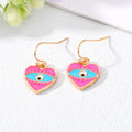 Gold Tone Enamel Heart and Hamsa Evil Eye Hook Earrings view 3