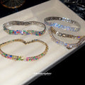 Dual Row Crystal Tennis Bracelets Gold Silver Clear Color view 2