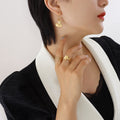 Heart Drop Earrings Curved Wire Stud Gold Steel Tone view 6