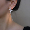 Silver-Tone Crystal Butterfly Chain Drop Stud Earrings view 2