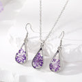 Silver Tone Teardrop Pressed Flower Resin Necklace and Earring Options in Eight Designs view 4