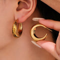 Gold Hollow C-Shape Geometric Stud Hoop Earrings Set view 3