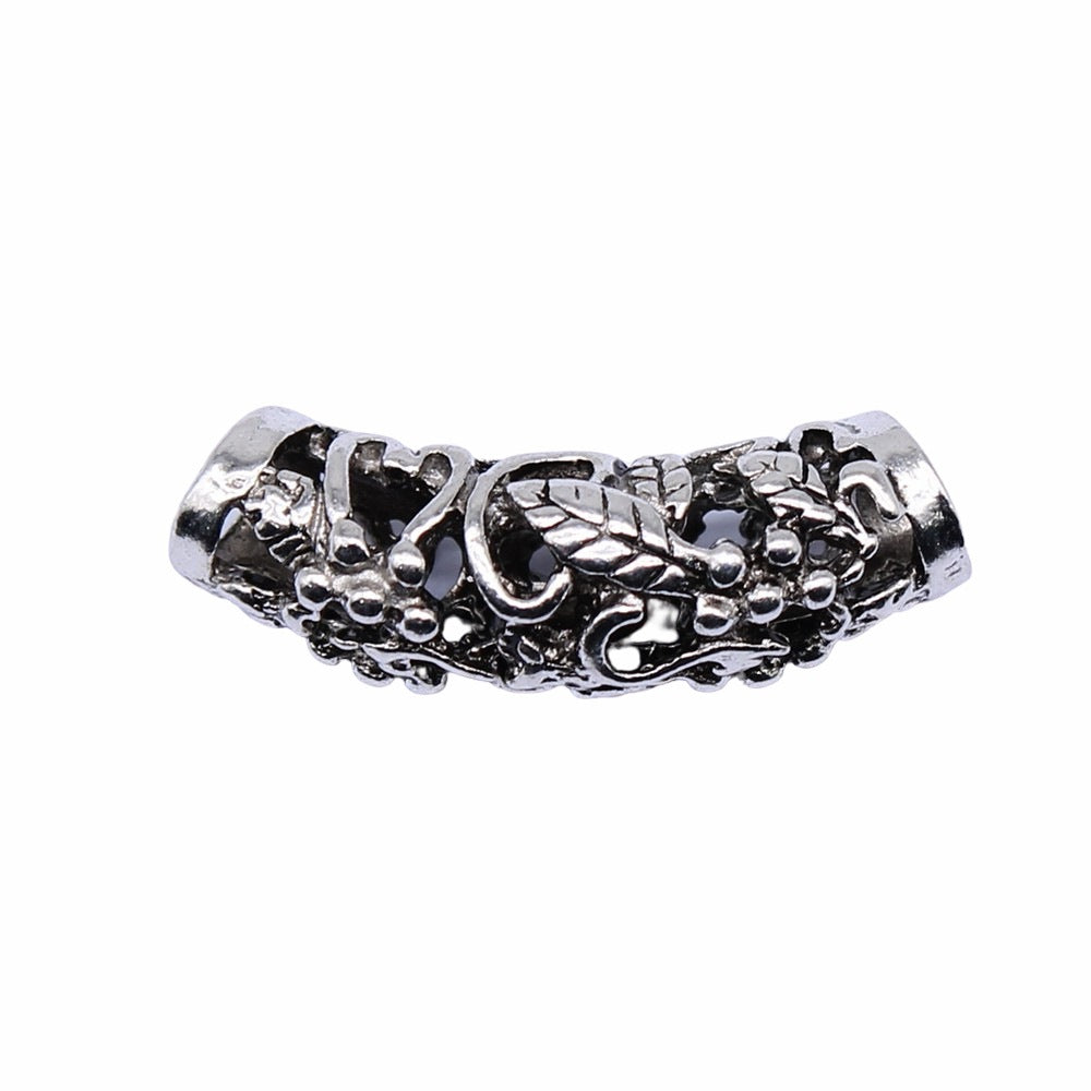 25x9mm 2.6g Antique Silver Zinc Alloy Hollow Curved Tube Loose Metal Beads for Bracelet Dreadlock Jewelry