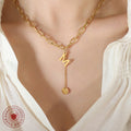 Gold Letter M Paperclip Chain Necklace Round Disc Tassel view 3