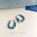 Silver Tone Blue And Pink Enamel Knot Huggie Hoop Earrings view 1