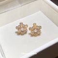 Pearl and Crystal Flower Stud Earrings in Three Styles view 3