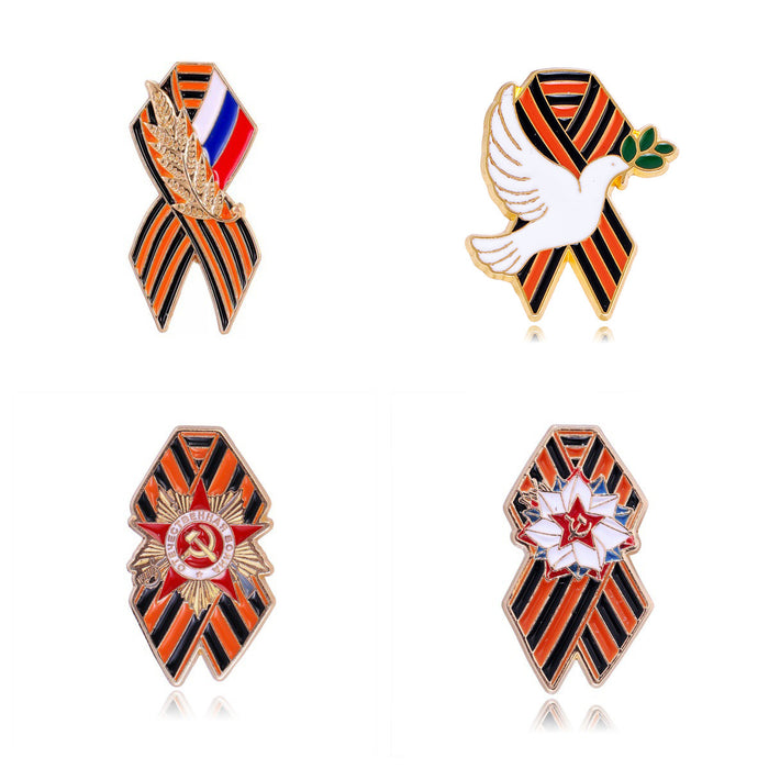 Red Gold Tone Flag Enamel Four Designs Metal Brooch Pin